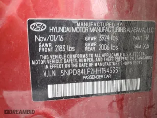 2017 Hyundai Elantra SE with VIN 5NPD84LF2HH154533, listed as a Copart auction lot 84088074 with 182,255 mi miles and Salvage Title. Bid and sale history available at carsss.com. Image 12.