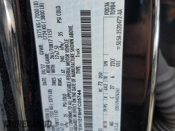 2017 Ford F-150 XL z VIN 1FTEW1EF8HFC05744, wystawiony jako Copart lot #62882315 z przebiegiem 188 779 mil mil oraz Szkoda całkowita • Salvage title. Historia ofert i sprzedaży dostępna na DreamBid. Obrazek 12.