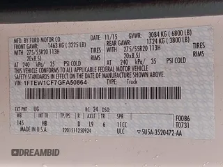 2016 Ford F-150 XL with VIN 1FTEW1CF7GFA50864, listed as a IAAI auction lot 41578834 with 417,016 mi miles and . Bid and sale history available at DreamBid. Image 9.