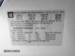 2017 Chevrolet Silverado 1500 LT with VIN 3GCPCRECXHG432552, listed as a IAAI auction lot 42052078 with 67,221 mi miles. Bid and sale history available at carsss.com. Image 9.