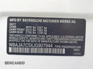 2018 BMW 5 Series 530i xDrive with VIN WBAJA7C5XJG907944, listed as a IAAI auction lot 42290336 with 111,512 mi miles and . Bid and sale history available at DreamBid. Image 9.
