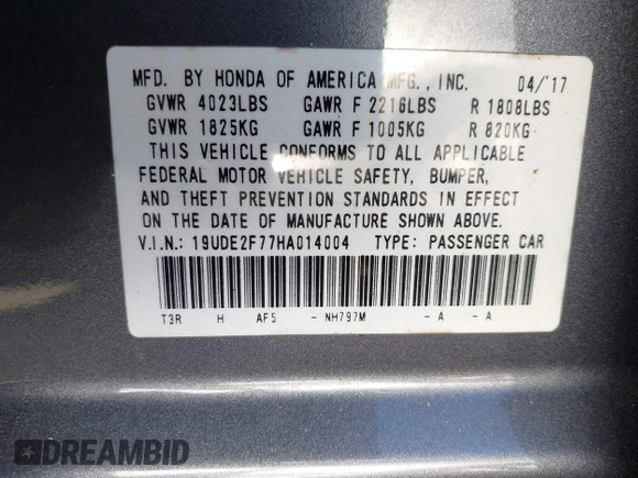 2017 Acura ILX w/Premium Pkg with VIN 19UDE2F77HA014004, listed as a IAAI auction lot 41012484 with 108,293 mi miles. Bid and sale history available at carsss.com. Image 9.