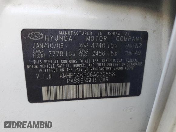 2006 Hyundai Azera SE с VIN KMHFC46F96A072558, выставлен на аукционе Copart как лот 57644625 с пробегом 156 743 миль миль и Списание • Salvage title. История ставок и продаж доступна на DreamBid. Изображение 12.