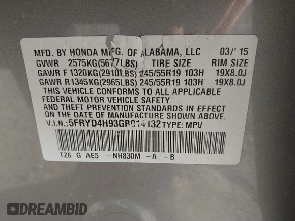 2016 Acura MDX w/Advance with VIN 5FRYD4H93GB014132, listed as a IAAI auction lot 41276323 with 1 mi miles. Bid and sale history available at carsss.com. Image 9.
