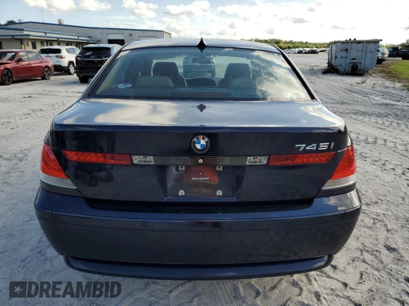 2005 BMW 7 Series 745i with VIN WBAGL63545DP75494, listed as a Copart auction lot 72359904 with 143,878 mi miles and Salvage title. Bid and sale history available at DreamBid. Image 6.