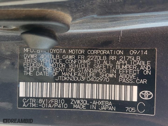2015 Toyota Prius Four with VIN JTDKN3DU3F0402970, listed as a Copart auction lot 43619465 with 159,359 mi miles and Salvage Title. Bid and sale history available at carsss.com. Image 12.