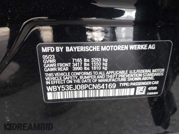 2023 BMW i7 xDrive60 z VIN WBY53EJ08PCN64169, wystawiony jako IAAI lot #40994066 z przebiegiem 6326 mil mil oraz . Historia ofert i sprzedaży dostępna na DreamBid. Obrazek 9.