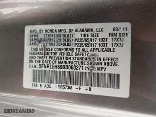 2011 Honda Odyssey EX-L with VIN 5FNRL5H69BB060271, listed as a IAAI auction lot 41872970 with 1 mi miles. Bid and sale history available at carsss.com. Image 9.
