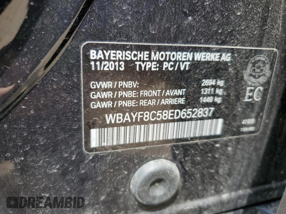 2014 BMW 7 Series ALPINA B7 xDrive with VIN WBAYF8C58ED652837, listed as a Copart auction lot 63598555 with 181,359 mi miles and Salvage title. Bid and sale history available at DreamBid. Image 12.