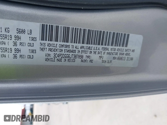 2018 Dodge Journey Crossroad with VIN 3C4PDDGG6JT387090, listed as a IAAI auction lot 41527077 with 71,637 mi miles and . Bid and sale history available at DreamBid. Image 9.