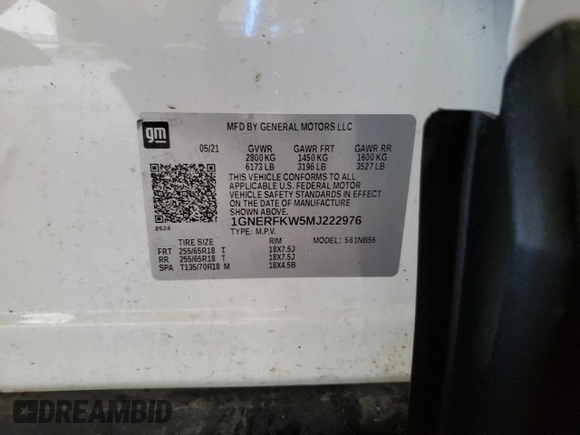 2021 Chevrolet Traverse LS with VIN 1GNERFKW5MJ222976, listed as a Copart auction lot 61166715 with 66,231 mi miles and Salvage title. Bid and sale history available at DreamBid. Image 13.