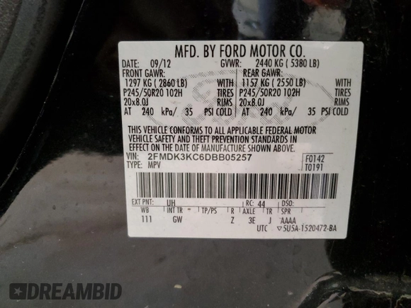 2013 Ford Edge Limited with VIN 2FMDK3KC6DBB05257, listed as a Copart auction lot 48619095 with 113,451 mi miles and Non Repairable. Bid and sale history available at carsss.com. Image 13.