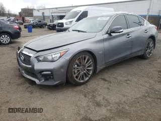 2016 Infiniti Q50 3.0t Red Sport 400 with VIN JN1FV7AR7GM450381, listed as a Copart auction lot 49452785 with 81,697 mi miles and Salvage Title. Bid and sale history available at carsss.com. Image 1.