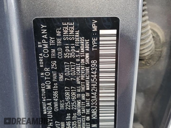 2017 Hyundai Tucson SE with VIN KM8J33A42HU544398, listed as a Copart auction lot 47004675 with 74,561 mi miles and Salvage Title. Bid and sale history available at DreamBid. Image 13.
