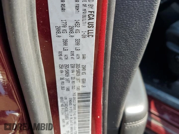 2020 Dodge Durango GT with VIN 1C4RDHDG8LC259856, listed as a Copart auction lot 48976675 with 92,909 mi miles and Salvage title. Bid and sale history available at DreamBid. Image 13.