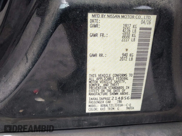 2016 Nissan Altima SR с VIN 1N4AL3APXGC214856, выставлен на аукционе IAAI как лот 42169026 с пробегом 207 226 миль миль и . История ставок и продаж доступна на DreamBid. Изображение 9.