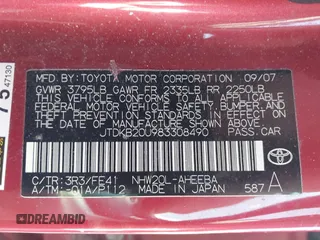 2008 Toyota Prius z VIN JTDKB20U983308490, wystawiony jako IAAI lot #41635842 z przebiegiem 131 780 mil mil oraz . Historia ofert i sprzedaży dostępna na DreamBid. Obrazek 9.