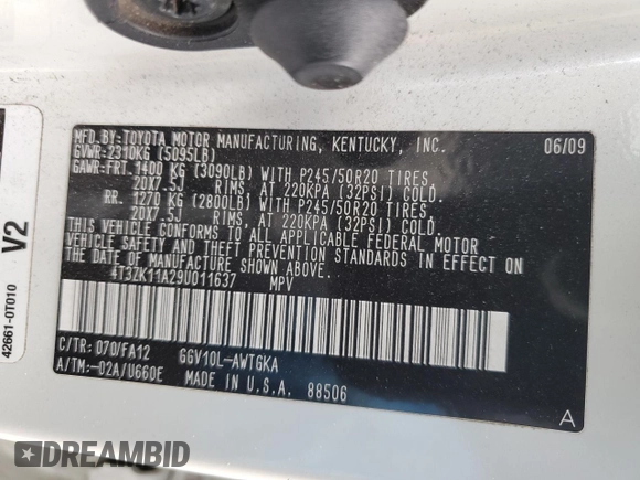 2009 Toyota Venza with VIN 4T3ZK11A29U011637, listed as a Copart auction lot 51769395 with 183,515 mi miles and Non Repairable. Bid and sale history available at carsss.com. Image 16.