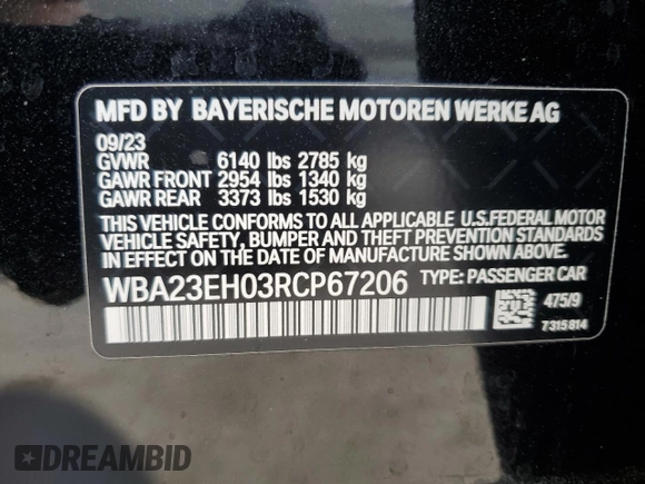 2024 BMW 7 Series 740i with VIN WBA23EH03RCP67206, listed as a Copart auction lot 54631285 with 22,901 mi miles and Salvage title. Bid and sale history available at DreamBid. Image 12.