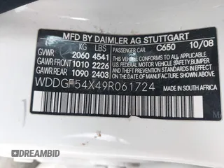 2009 Mercedes-Benz C-Class 3.0L Sport with VIN WDDGF54X49R061724, listed as a IAAI auction lot 41600801 with 91,637 mi miles. Bid and sale history available at carsss.com. Image 9.