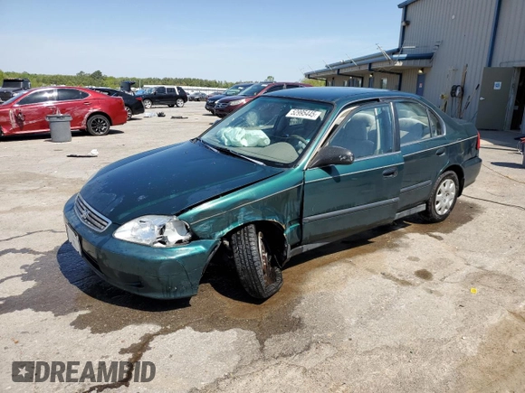 2000 Honda Civic LX with VIN 1HGEJ6677YL027802, listed as a Copart auction lot 52995445 with 221,233 mi miles and Salvage Title. Bid and sale history available at carsss.com. Image 1.