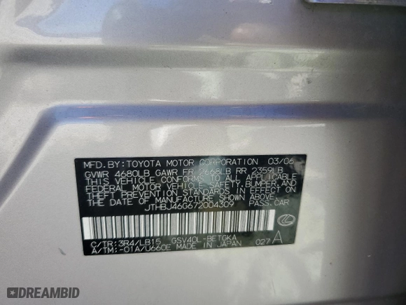2007 Lexus ES 350 with VIN JTHBJ46G672004309, listed as a Copart auction lot 46984865 with 163,434 mi miles and Salvage Title. Bid and sale history available at carsss.com. Image 13.