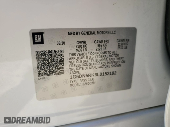 2020 Cadillac CT5 Premium Luxury with VIN 1G6DN5RK6L0152182, listed as a Copart auction lot 49895975 with 101,156 mi miles and Salvage title. Bid and sale history available at DreamBid. Image 14.