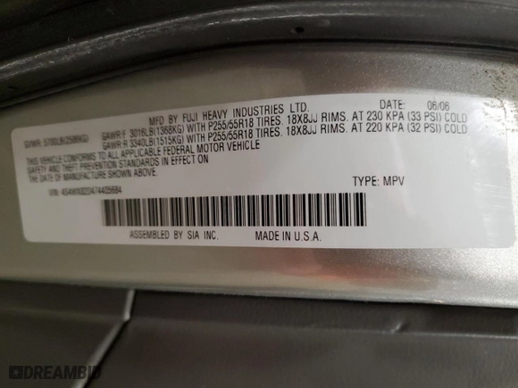 2007 Subaru B9 Tribeca 5-Pass Ltd with VIN 4S4WX82D474405684, listed as a Copart auction lot 45471725 with 152,866 mi miles and Salvage Title. Bid and sale history available at carsss.com. Image 14.