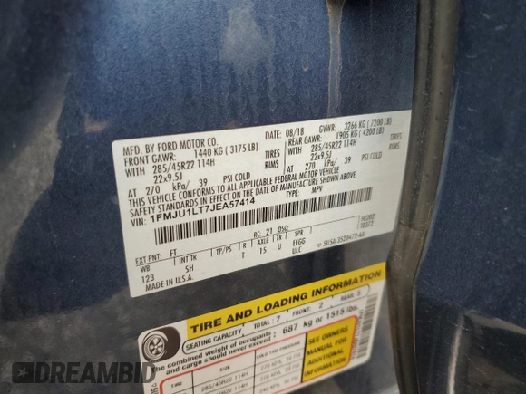 2018 Ford Expedition Platinum with VIN 1FMJU1LT7JEA57414, listed as a Copart auction lot 45929665 with 145,605 mi miles and Salvage Title. Bid and sale history available at carsss.com. Image 15.
