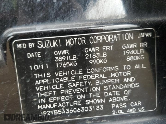 2012 Suzuki SX4 Crossover with VIN JS2YB5A36C6303133, listed as a Copart auction lot 42302295 with 120,711 mi miles and Salvage Title. Bid and sale history available at carsss.com. Image 14.