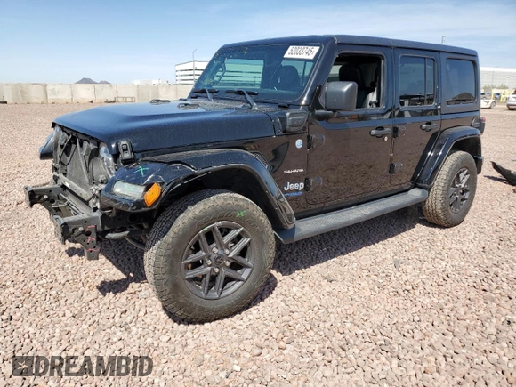 2021 Jeep Wrangler Unlimited Sahara with VIN 1C4JJXP69MW800920, listed as a Copart auction lot 52033745 with 49,173 mi miles and Salvage Title. Bid and sale history available at DreamBid. Image 1.
