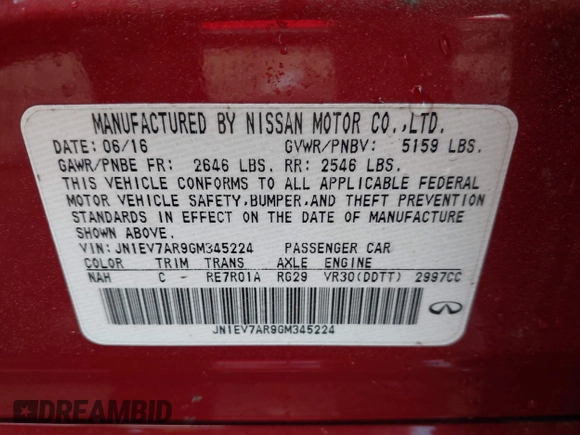 2016 Infiniti Q50 Premium with VIN JN1EV7AR9GM345224, listed as a IAAI auction lot 42375923 with 92,813 mi miles and . Bid and sale history available at DreamBid. Image 9.