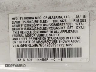 2016 Honda Odyssey EX-L with VIN 5FNRL5H67GB128929, listed as a IAAI auction lot 42126878 with 157,836 mi miles. Bid and sale history available at carsss.com. Image 9.