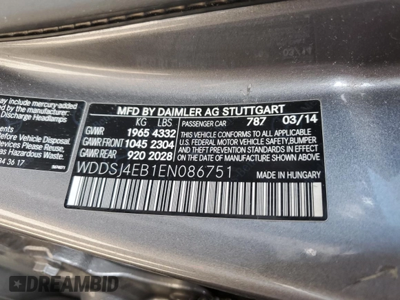 2014 Mercedes-Benz CLA 250 with VIN WDDSJ4EB1EN086751, listed as a Copart auction lot 64943325 with 118,546 mi miles and Salvage title. Bid and sale history available at DreamBid. Image 13.