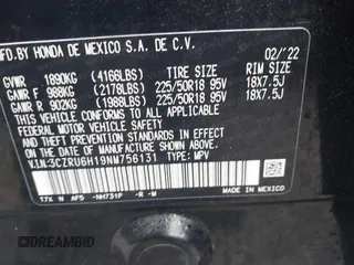 2022 Honda HR-V Sport with VIN 3CZRU6H19NM756131, listed as a IAAI auction lot 41620820 with 26,227 mi miles. Bid and sale history available at carsss.com. Image 9.