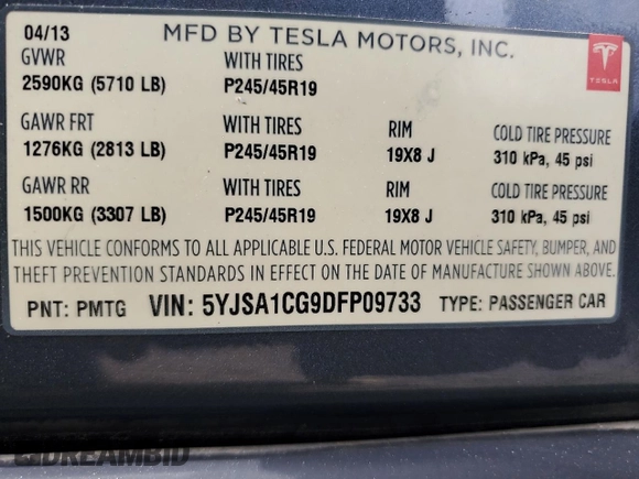 2013 Tesla Model S z VIN 5YJSA1CG9DFP09733, wystawiony jako Copart lot #58081845 z przebiegiem 88 163 mil mil oraz Szkoda całkowita • Salvage title. Historia ofert i sprzedaży dostępna na DreamBid. Obrazek 12.