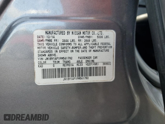2015 Infiniti Q70 z VIN JN1BY1AP1FM541792, wystawiony jako Copart lot #86699094 z przebiegiem Nie podano mil oraz Szkoda całkowita • Salvage title. Historia ofert i sprzedaży dostępna na DreamBid. Obrazek 12.