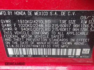 2024 Honda HR-V EX-L with VIN 3CZRZ2H74RM728130, listed as a IAAI auction lot 40420328 with 13,656 mi miles and . Bid and sale history available at DreamBid. Image 9.