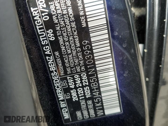 2020 Mercedes-Benz CLA 250 with VIN W1K5J4HB5LN103959, listed as a Copart auction lot 51668925 with 67,472 mi miles and Clean Title. Bid and sale history available at DreamBid. Image 12.