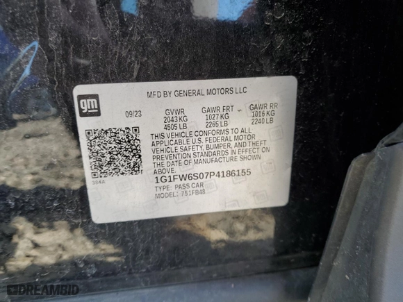2023 Chevrolet Bolt EV 1LT with VIN 1G1FW6S07P4186155, listed as a Copart auction lot 48430445 with 38,362 mi miles and Salvage Title. Bid and sale history available at carsss.com. Image 13.