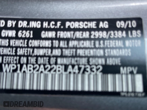 2011 Porsche Cayenne S with VIN WP1AB2A22BLA47332, listed as a Copart auction lot 65087385 with 112,033 mi miles and Salvage title. Bid and sale history available at DreamBid. Image 10.