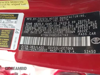 2014 Toyota Camry SE with VIN 4T1BK1FK8EU547143, listed as a IAAI auction lot 41876192 with 209,535 mi miles. Bid and sale history available at carsss.com. Image 9.