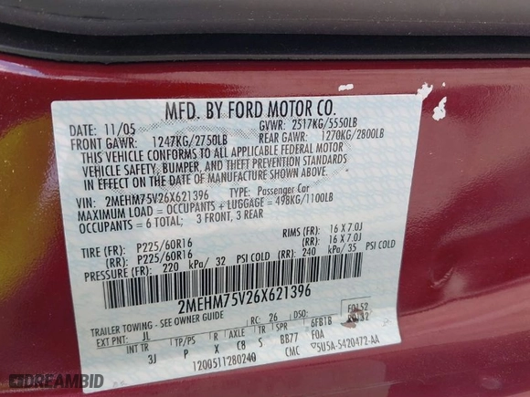 2006 Mercury Grand Marquis LS Premium with VIN 2MEHM75V26X621396, listed as a IAAI auction lot 41928996 with 230,311 mi miles. Bid and sale history available at carsss.com. Image 9.