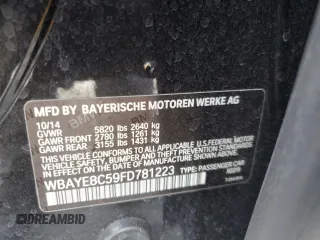 2015 BMW 7 Series 750Li with VIN WBAYE8C59FD781223, listed as a Copart auction lot 54944265 with 125,203 mi miles and Salvage title. Bid and sale history available at DreamBid. Image 12.
