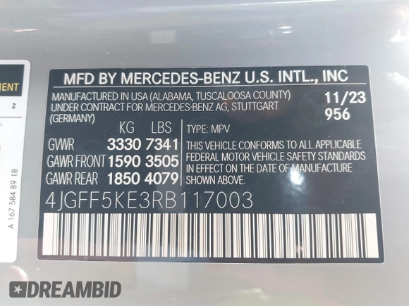 2024 Mercedes-Benz GLS 450 with VIN 4JGFF5KE3RB117003, listed as a IAAI auction lot 42125574 with 11,722 mi miles and . Bid and sale history available at DreamBid. Image 9.