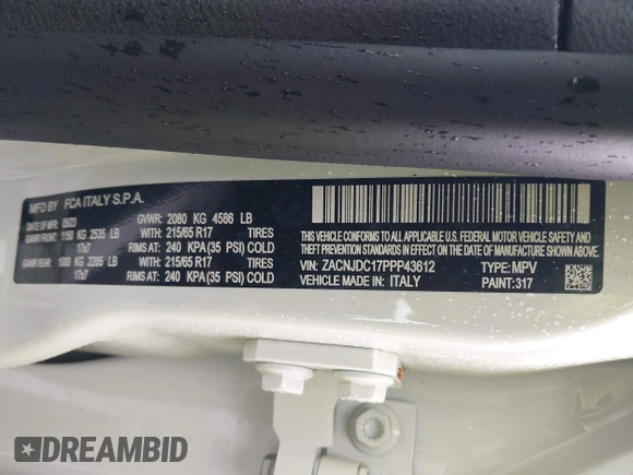 2023 Jeep Renegade Trailhawk z VIN ZACNJDC17PPP43612, wystawiony jako IAAI lot #42486733 z przebiegiem 17 658 mil mil oraz . Historia ofert i sprzedaży dostępna na DreamBid. Obrazek 9.