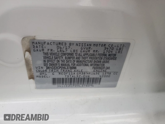2017 Nissan Versa Note SR with VIN 3N1CE2CP2HL378096, listed as a Copart auction lot 53426465 with 152,361 mi miles and Clean Title. Bid and sale history available at carsss.com. Image 12.