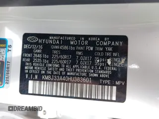 2017 Hyundai Tucson SE z VIN KM8J33A40HU383601, wystawiony jako IAAI lot #41947577 z przebiegiem 92 722 mil mil oraz . Historia ofert i sprzedaży dostępna na DreamBid. Obrazek 9.