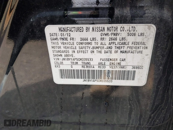 2012 Infiniti M with VIN JN1BY1AP5CM335533, listed as a IAAI auction lot 42087451 with 227,016 mi miles and . Bid and sale history available at DreamBid. Image 9.