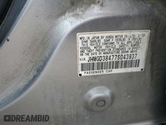 2007 Honda Fit z VIN JHMGD38477S043937, wystawiony jako Copart lot #58495495 z przebiegiem 101 800 mil mil oraz Szkoda całkowita • Salvage title. Historia ofert i sprzedaży dostępna na DreamBid. Obrazek 12.